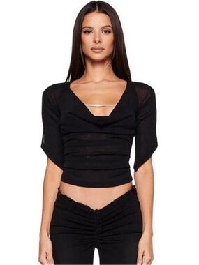 I.AM.GIA Black ruched Short Sleeve Crop Top